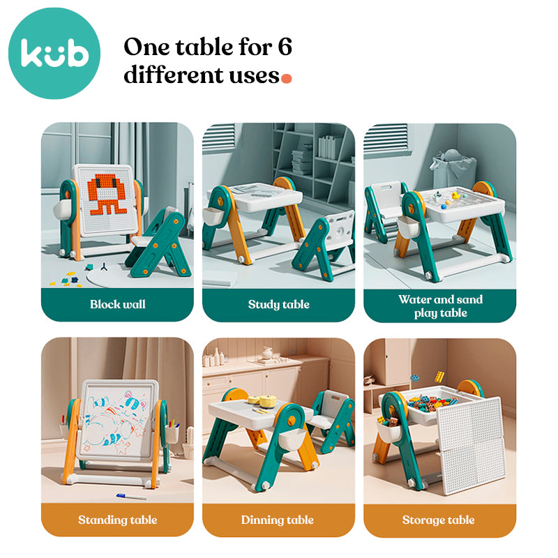 KUB Multi-Functional Building Block Table with Drawing Board, Easel & Chair