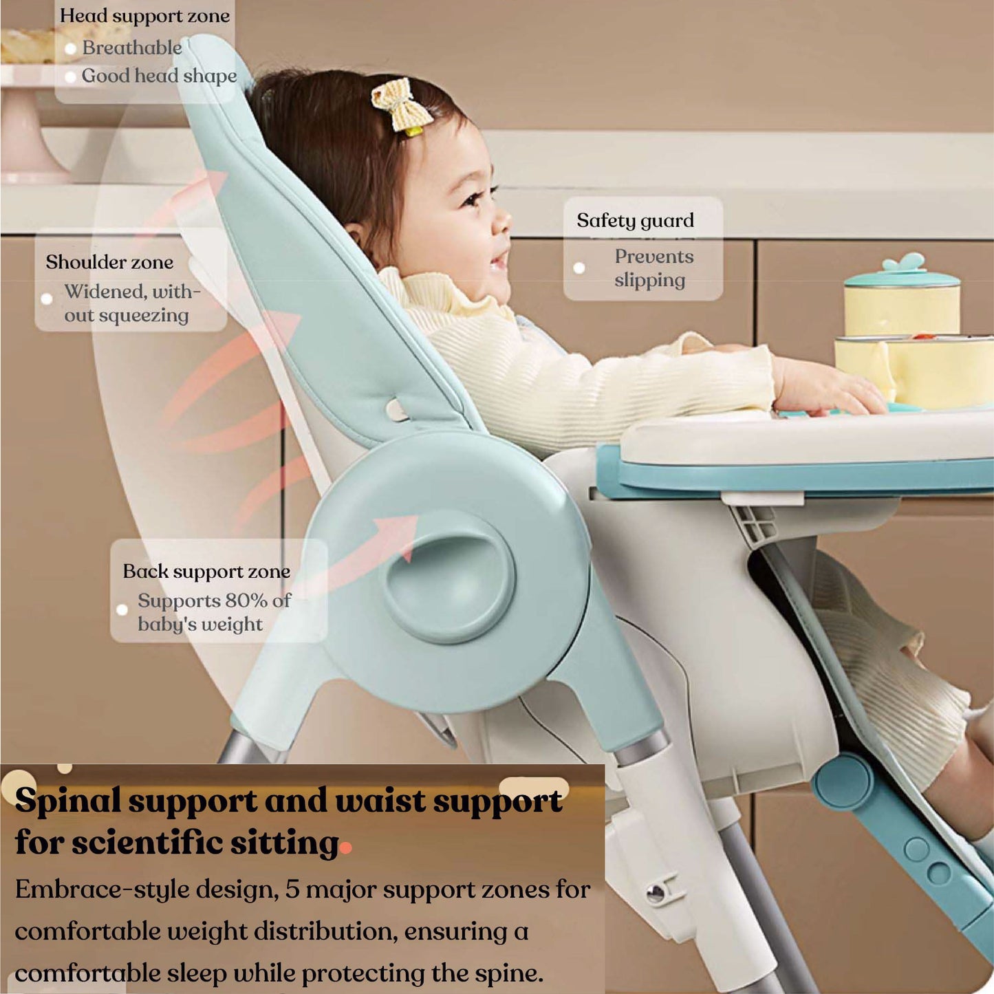 KUB Premium Portable Feeding Highchair with Adjustable Height - GreyYellow