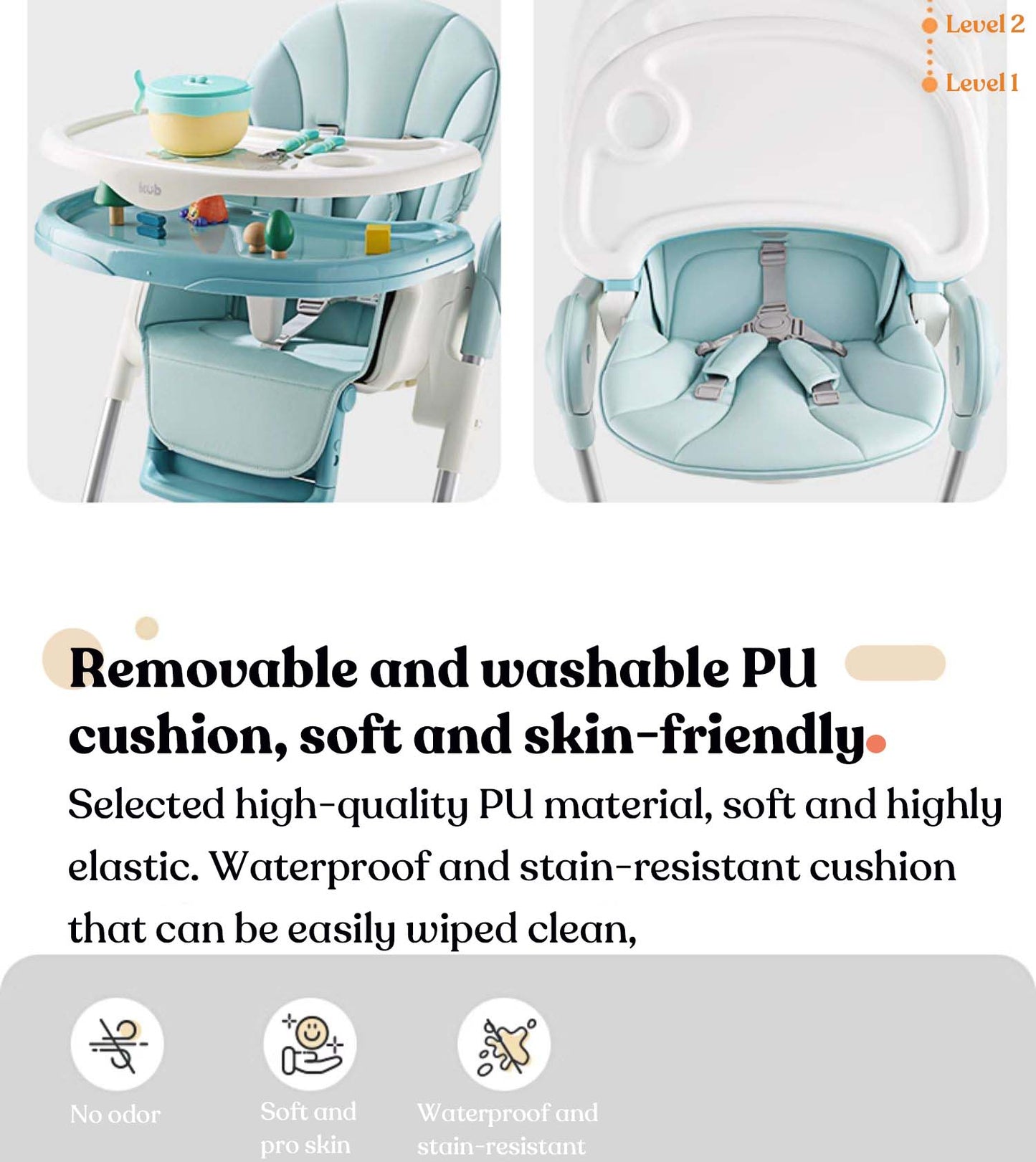 KUB Premium Portable Feeding Highchair with Adjustable Height - GreyYellow