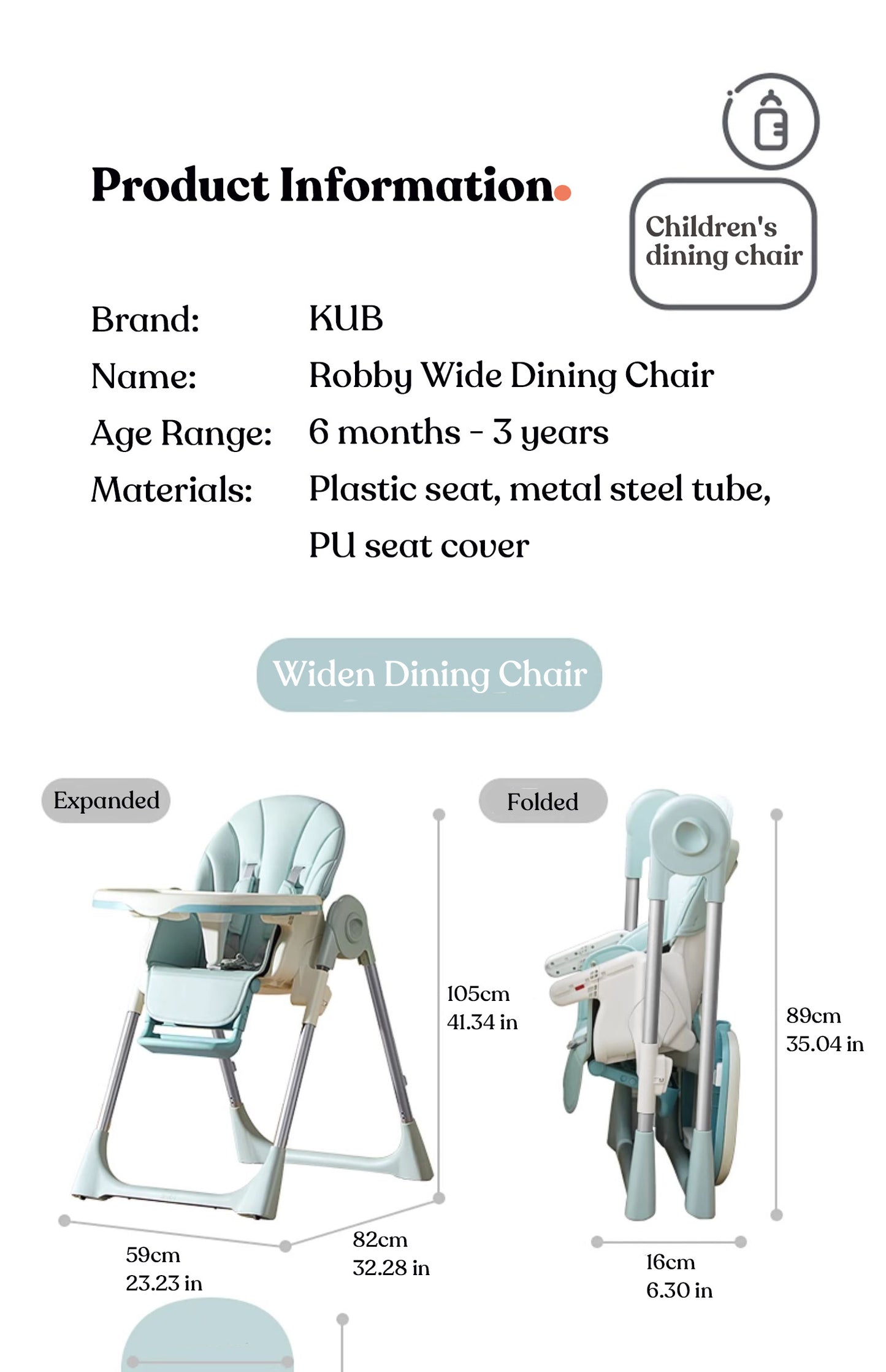 KUB Premium Portable Feeding Highchair with Adjustable Height - GreyYellow