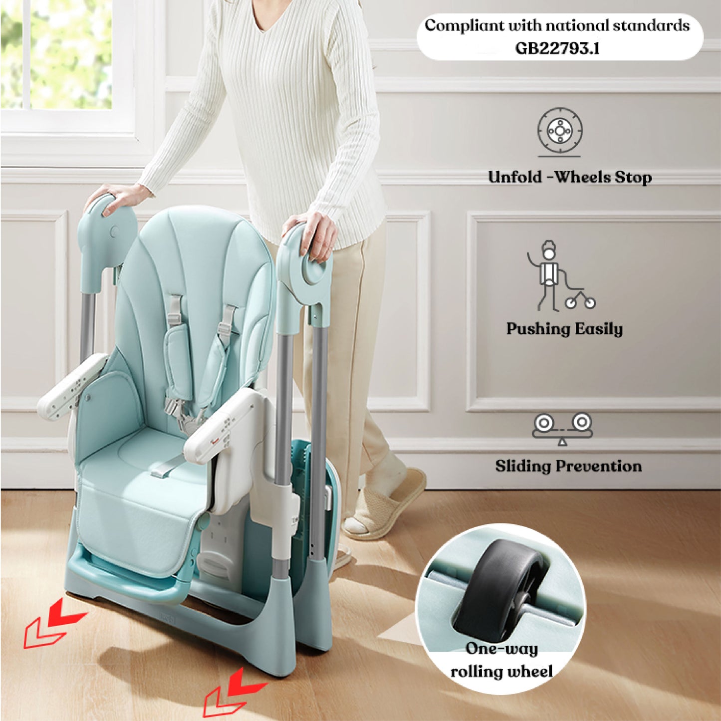 KUB Premium Portable Feeding Highchair with Adjustable Height - GreyYellow