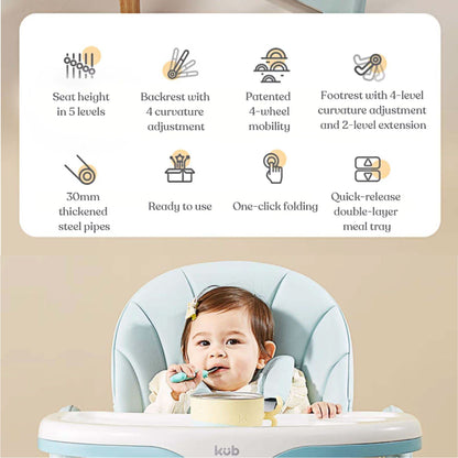 KUB Premium Portable Feeding Highchair with Adjustable Height - GreyYellow
